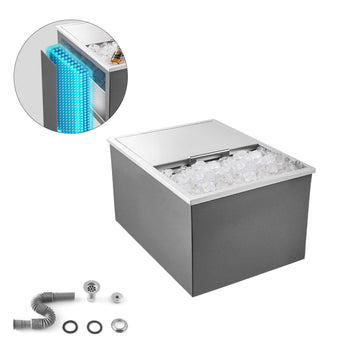 Drop in Ice Chest, 24"L x 18"W x 13"H Stainless Steel Drop in Cooler, 57.8 Quart Commercial Ice Bin with Sliding Lid for Outdoor Kitchen Patio Bar, Drain-pipe Set Included, for Cold