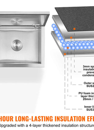 Stainless steel food container with thickened insulation, featuring a durable gray PU foam layer and a sleek design.