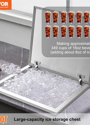 Drop in Ice Chest, 28"L x 16"W x 17"H Stainless Steel Ice Cooler, Commercial Ice Bin with Hinged Cover, 40 qt Outdoor Kitchen Ice Bar, Drain-pipe and Drain Plug Included, for Cold Wine Beer