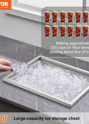 Drop in Ice Chest, 21"L x 17"W x 18"H Stainless Steel Ice Cooler, Commercial Ice Bin with Cover, 40 qt Outdoor Kitchen Ice Bar, Drain-pipe and Drain Plug Included, for Cold Wine Beer