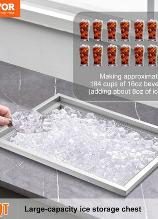 Drop in Ice Chest, 22"L x 17"W x 12"H Stainless Steel Ice Cooler, Commercial Ice Bin with Cover, 40 qt Outdoor Kitchen Ice Bar, Drain-pipe and Drain Plug Included, for Cold Wine Beer