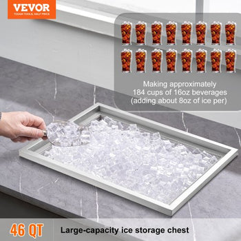 Drop in Ice Chest, 22"L x 17"W x 12"H Stainless Steel Ice Cooler, Commercial Ice Bin with Cover, 40 qt Outdoor Kitchen Ice Bar, Drain-pipe and Drain Plug Included, for Cold Wine Beer
