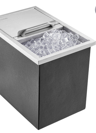 Stainless steel countertop ice maker, sleek black design, includes accessories, perfect for home bars and gatherings.