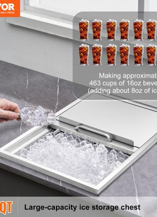 Drop in Ice Chest, 27"L x 18"W x 21"H Stainless Steel Ice Cooler, Commercial Ice Bin with Sliding Cover, 40.9 qt Outdoor Kitchen Ice Bar, Drain-pipe and Drain Plug Included, for Cold Wine Beer