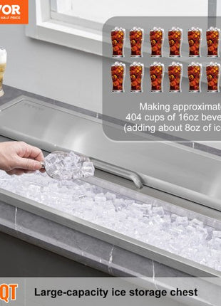 Drop in Ice Chest, 36"L x 18"W x 14"H Stainless Steel Ice Cooler, Commercial Ice Bin with Sliding Cover, 40.9 qt Outdoor Kitchen Ice Bar, Drain-pipe and Drain Plug Included, for Cold Wine Beer