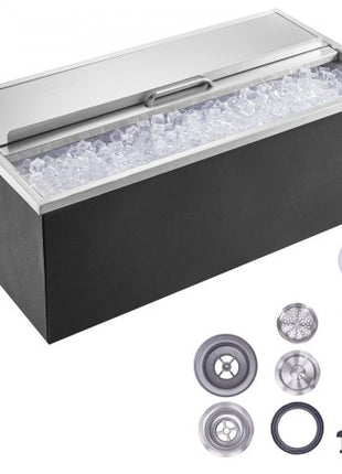 Drop in Ice Chest, 36"L x 18"W x 14"H Stainless Steel Ice Cooler, Commercial Ice Bin with Sliding Cover, 40.9 qt Outdoor Kitchen Ice Bar, Drain-pipe and Drain Plug Included, for Cold Wine Beer