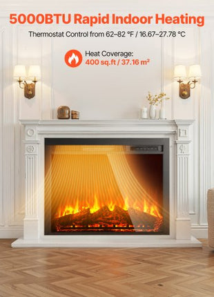 Electric Fireplace Insert, 35 inch Recessed and Wall Mounted with Adjustable Flame Color Brightness & 8h Timer & Remote Control, Indoor Heater w/ 750W/1500W Dual Heating Modes, 5000BTU Black
