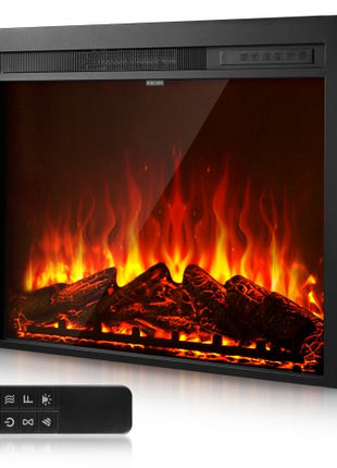 Electric Fireplace Insert, 35 inch Recessed and Wall Mounted with Adjustable Flame Color Brightness & 8h Timer & Remote Control, Indoor Heater w/ 750W/1500W Dual Heating Modes, 5000BTU Black