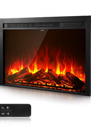 Electric Fireplace Insert, 40 inch Recessed and Wall Mounted with Adjustable Flame Color Brightness & 8h Timer & Remote Control, Indoor Heater w/ 750W/1500W Dual Heating Modes, 5000BTU Black