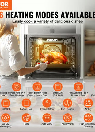 Single Wall Oven, 24" Electric Built-in Wall Oven with 16 Cooking Functions, 2.68 Cu.Ft Electric Wall Ovens with Timer, 3150W Electric Oven with Baking Rack and Tray, for Kitchen