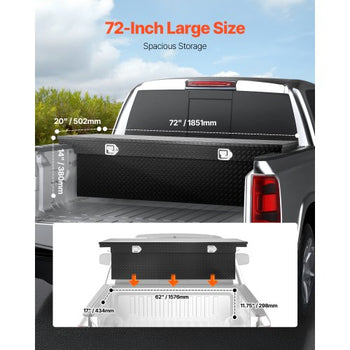 Crossover Truck Tool Box, 72x20x14 In, Heavy Duty Aluminum Toolbox with Diamond Texture, Pick Up Truck Bed RV Trailer Toolbox, Waterproof Storage Organizer with Lock, Keys, Side Handles, Black