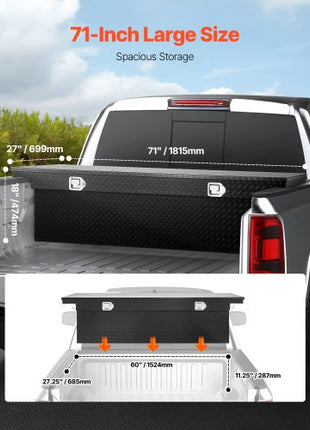 Crossover Truck Tool Box, 71x27x18 In, Heavy Duty Aluminum Toolbox with Diamond Texture, Pick Up Truck Bed RV Trailer Toolbox, Waterproof Storage Organizer with Lock, Keys, Side Handles, Black