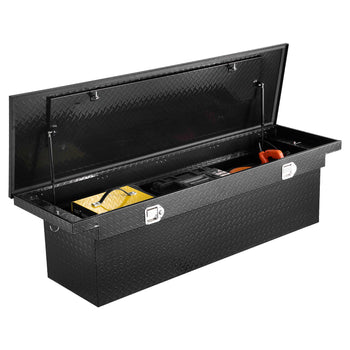 Crossover Truck Tool Box, 71x27x18 In, Heavy Duty Aluminum Toolbox with Diamond Texture, Pick Up Truck Bed RV Trailer Toolbox, Waterproof Storage Organizer with Lock, Keys, Side Handles, Black