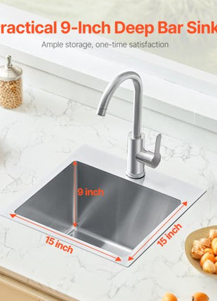 15 inch Kitchen Sink Workstation, 304 Stainless Steel Top Mount Sinks, Drop-In Single Bowl Farmhouse Basin with Accessories, Household Dishwasher Sinks for RV, Prep Kitchen, Laundry Room, Bar