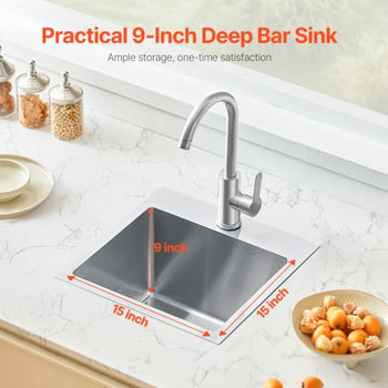 15 inch Kitchen Sink Workstation, 304 Stainless Steel Top Mount Sinks, Drop-In Single Bowl Farmhouse Basin with Accessories, Household Dishwasher Sinks for RV, Prep Kitchen, Laundry Room, Bar