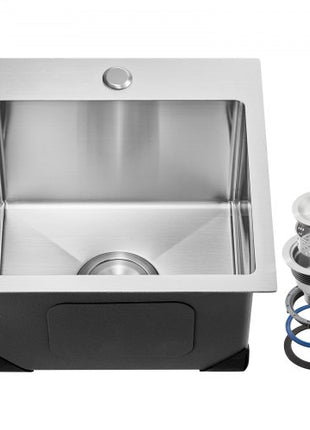 15 inch Kitchen Sink Workstation, 304 Stainless Steel Top Mount Sinks, Drop-In Single Bowl Farmhouse Basin with Accessories, Household Dishwasher Sinks for RV, Prep Kitchen, Laundry Room, Bar