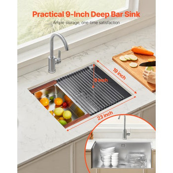 23 inch Kitchen Sink Workstation, 304 Stainless Steel Undermount Sink, Drop-In Single Bowl Farmhouse Basin with Ledge & Multiple Accessories, Household Dishwasher Sinks for RV, Prep Kitchen, Bar