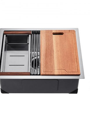23 inch Kitchen Sink Workstation, 304 Stainless Steel Undermount Sink, Drop-In Single Bowl Farmhouse Basin with Ledge & Multiple Accessories, Household Dishwasher Sinks for RV, Prep Kitchen, Bar