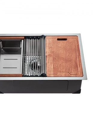 32 inch Kitchen Sink Workstation, 304 Stainless Steel Undermount Sink, Drop-In Single Bowl Farmhouse Basin with Ledge & Multiple Accessories, Household Dishwasher Sinks for RV, Prep Kitchen, Bar