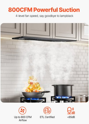 Range Hood Insert, 30 Inch Built-in Kitchen Vent Hood, 800CFM  Steel Stove Hood, with Gesture & Touch Control, LED Light, Baffle Filters, 4-Speed Exhaust Fan, Ducted/Ductless Convertible