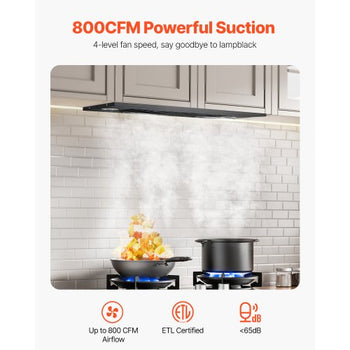 Range Hood Insert, 30 Inch Built-in Kitchen Vent Hood, 800CFM  Steel Stove Hood, with Gesture & Touch Control, LED Light, Baffle Filters, 4-Speed Exhaust Fan, Ducted/Ductless Convertible