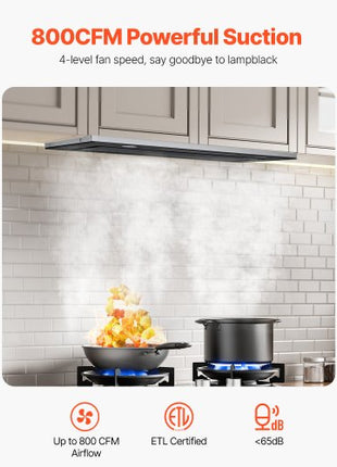 Range Hood Insert, 30 Inch Built-in Kitchen Vent Hood, 800CFM Stainless Steel Stove Hood, with Gesture & Touch Control, LED Light, Baffle Filters, 4-Speed Exhaust Fan, Ducted/Ductless Convertible