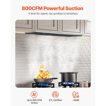 Range Hood Insert, 30 Inch Built-in Kitchen Vent Hood, 800CFM Stainless Steel Stove Hood, with Gesture & Touch Control, LED Light, Baffle Filters, 4-Speed Exhaust Fan, Ducted/Ductless Convertible