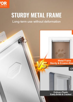 Pet Door, 14.25" x 21.1" Metal Frame with Lock and 3-Flap System, Weatherproof Doggy Door, Easy to Install in Interior or Exterior Walls, Pet Door Suitable for Cat Doggie Kitties (White-Large)