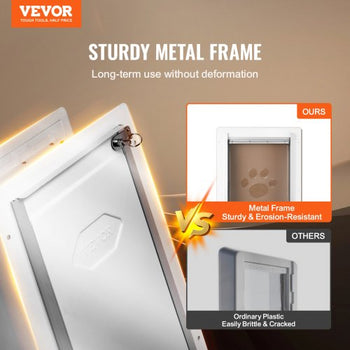 Pet Door, 14.25" x 21.1" Metal Frame with Lock and 3-Flap System, Weatherproof Doggy Door, Easy to Install in Interior or Exterior Walls, Pet Door Suitable for Cat Doggie Kitties (White-Large)