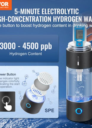 Hydrogen Water Bottle Generator, 230 ml / 8.1 oz Capacity Portable Hydrogen Water Maker, SPE Technology Hydrogen Rich Water Ionizer Machine with Nasal Inhalation Tube and Self-Cleaning