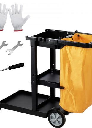 Cleaning Cart, 3-Shelf Commercial Janitorial Cart, 200 lbs Capacity Plastic Housekeeping Cart, with 25 Gallon PVC Bag, 47 x 20 x 38.6in, Yellow & Black