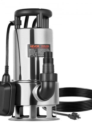 1 HP Submersible Sump Pump, 5500 GPH, Stainless Steel Submersible Sewage Dirty Clean Water Pump with Automatic Float Switch, Long Cord, 30 ft Max Lift, for Pools, Garden, Pond, Flooded Areas