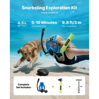 Mini Scuba Tank with Sub-Mask, 0.5L Portable Diving Tank for Underwater Breathing, Reusable Lung Diving Cylinder up to 10 Minutes Dive Time, Emergency Rescue Pony Bottle with Pump for Snorkeling