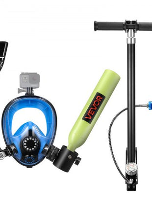 Mini Scuba Tank with Sub-Mask, 0.5L Portable Diving Tank for Underwater Breathing, Reusable Lung Diving Cylinder up to 10 Minutes Dive Time, Emergency Rescue Pony Bottle with Pump for Snorkeling
