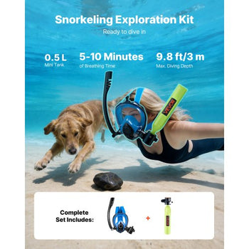 Mini Scuba Tank with Sub-Mask, 0.5L Portable Small Diving Tank for Underwater Breathing, Reusable Lung Diving Cylinder up to 10 Minutes Dive Time, Emergency Rescue Pony Bottle for Snorkeling