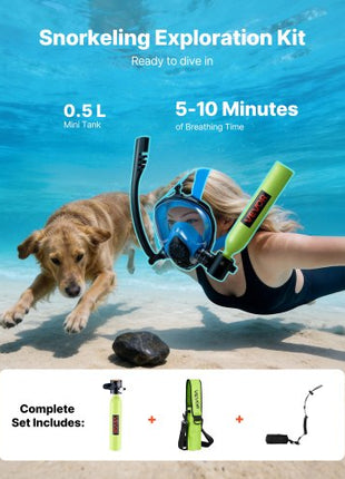 Mini Scuba Tank, 0.5L Portable Diving Tank for Underwater Breathing, Reusable Lung Diving Cylinder up to 10 Minutes Dive Time, Emergency Rescue Pony Bottle with Bag and Lanyard for Snorkeling