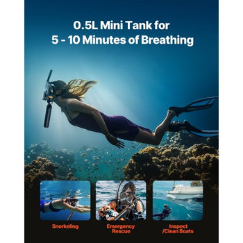 Scuba Tank, 0.5L Portable Diving Tank, Diving Oxygen Cylinder Support 5-10 Minutes Underwater Breathing, 32.81 ft Diving Depth, Refillable Snorkel Air Tank Kit for Underwater Exploration Rescue