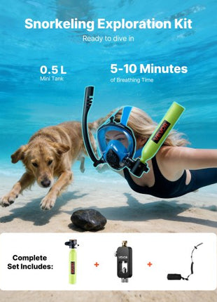 Mini Scuba Tank, 0.5L Portable Diving Tank for Underwater Breathing, Reusable Lung Diving Cylinder up to 10 Minutes Dive Time, Emergency Rescue Pony Bottle with Refill Adapter for Snorkeling