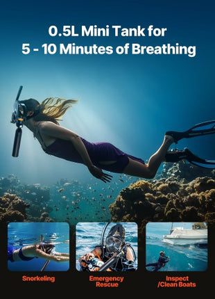 Scuba Tank, 0.5L Portable Scuba Diving Tank, Diving Oxygen Cylinder Supports 5-10 Minutes Underwater Breathing, 98.43 ft Diving Depth, Lung Tank Kit with Snorkel Mask for Underwater Exploration