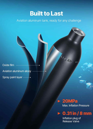 Scuba Tank, 0.5L Portable Scuba Diving Tank, Diving Oxygen Cylinder Supports 5-10 Minutes Underwater Breathing, 98.43 ft Diving Depth, Lung Tank Kit with Snorkel Mask for Underwater Exploration