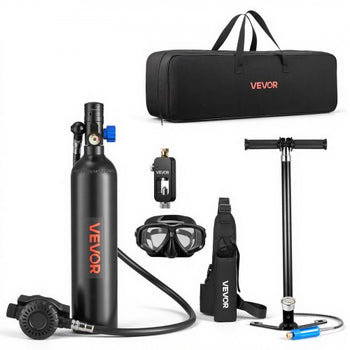 Mini Scuba Tank, 1L Portable Diving Tank for Underwater Breathing, Reusable Lung Diving Cylinder up to 20 Minutes Dive Time, Emergency Rescue Pony Bottle with Adapter & Goggles for Snorkeling