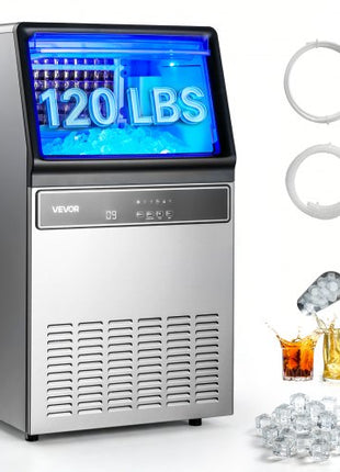 Commercial Ice Maker Machine, 120Lbs/24H with 33Lbs Storage, 45 Cubes per Cycle, Stainless Steel Freestanding & Under Counter Ice Maker with LED Display & Self-Cleaning, for Home Bar Restaurant
