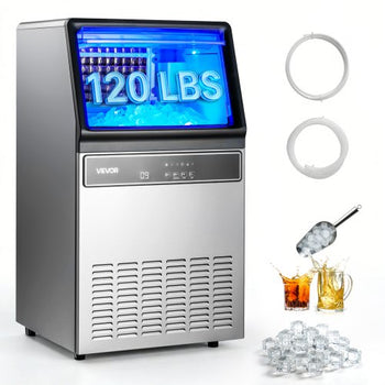 Commercial Ice Maker Machine, 120Lbs/24H with 33Lbs Storage, 45 Cubes per Cycle, Stainless Steel Freestanding & Under Counter Ice Maker with LED Display & Self-Cleaning, for Home Bar Restaurant