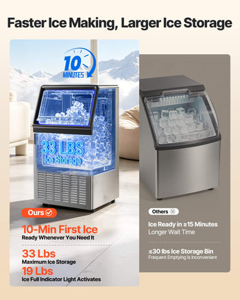 Commercial Ice Maker Machine, 120Lbs/24H with 33Lbs Storage, 45 Cubes per Cycle, Stainless Steel Freestanding & Under Counter Ice Maker with LED Display & Self-Cleaning, for Home Bar Restaurant