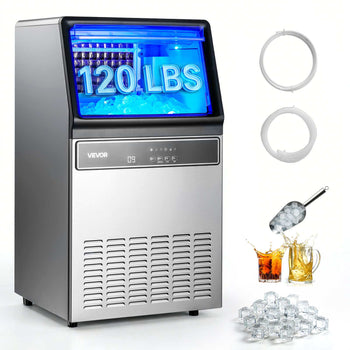 Commercial Ice Maker Machine, 120Lbs/24H with 33Lbs Storage, 45 Cubes per Cycle, Stainless Steel Freestanding & Under Counter Ice Maker with LED Display & Self-Cleaning, for Home Bar Restaurant