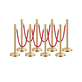 Stanchions and Velvet Ropes 8Pcs, Hollow Base with Stainless Steel Post, 6 Red Velvet Ropes and Posts, Crowd Control Barriers Gold Stanchions, Red Carpet Runner Poles for Party Supplies