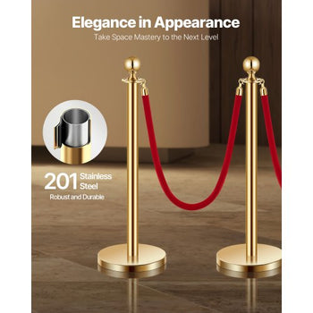 Stanchions and Velvet Ropes 4Pcs, Hollow Base with Stainless Steel Post, 3 Red Velvet Ropes and Posts, Crowd Control Barriers Gold Stanchions, Red Carpet Runner Poles for Party Supplies