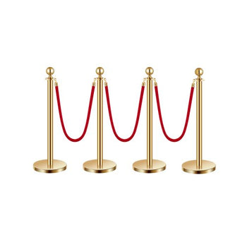 Stanchions and Velvet Ropes 4Pcs, Hollow Base with Stainless Steel Post, 3 Red Velvet Ropes and Posts, Crowd Control Barriers Gold Stanchions, Red Carpet Runner Poles for Party Supplies