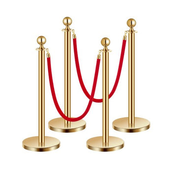 Stanchions and Velvet Ropes 4Pcs, Hollow Base with Stainless Steel Post, 2 Red Velvet Ropes and Posts, Crowd Control Barriers Gold Stanchions, Red Carpet Runner Poles for Party Supplies