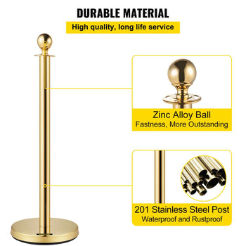 Stanchion Post with Velvet Rope, 6-Pack Crowd Control Stanchion with 4PCS 5FT Red Velvet Ropes, Stainless Steel Queue Barrier Line Divider with Ball Top for Events, Museums, Parties